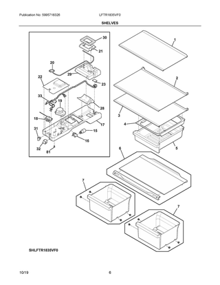 Shelves Diagram and Parts List for LFTR1835VF0  Frigidaire Refrigerator