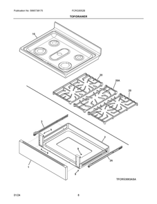 Top/Drawer Diagram and Parts List for FCRG3052BBA  Frigidaire Range