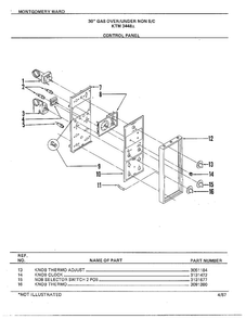 30" Gas Over/under Control Panel Diagram and Parts List for 3448A  Frigidaire Range