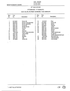 Gas Valve, Burner Assembly And Sensor Page 2 Diagram and Parts List for 8348-87C  Frigidaire Dryer