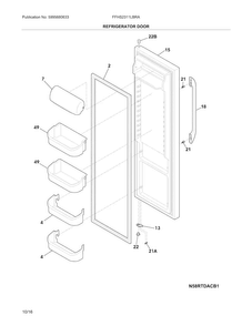 Refrigerator Door Diagram and Parts List for FFHS2311LBRA  Frigidaire Refrigerator