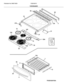 Top/Drawer Diagram and Parts List for FGEH3047VDB  Frigidaire Range