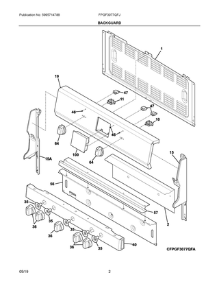 Backguard Diagram and Parts List for FPGF3077QFJ  Frigidaire Range