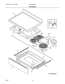 Top/Drawer Diagram and Parts List for GCRE306CBFA  Frigidaire Range