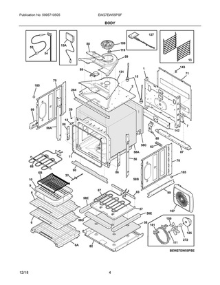 Body Diagram and Parts List for EW27EW55PSF  Frigidaire Wall Oven