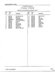 Motor, Fan Housing And Exhaust Duct Page 2 Diagram and Parts List for 7308B  Frigidaire Dryer