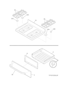 Top/drawer Diagram and Parts List for FFGF3053LSJ  Frigidaire Range