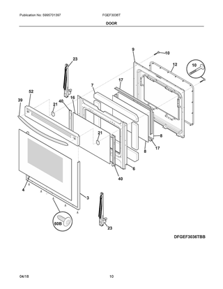 Door Diagram and Parts List for FGEF3036TWD  Frigidaire Range