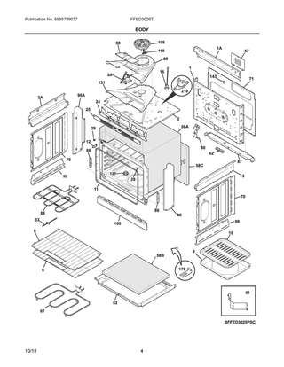 Body Diagram and Parts List for FFED3026TBC  Frigidaire Range