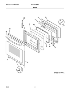 Door Diagram and Parts List for FGGH3047VFE  Frigidaire Range