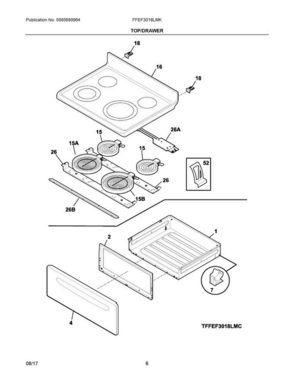 04 - Top/drawer Diagram and Parts List for FFEF3018LMK  Frigidaire Range