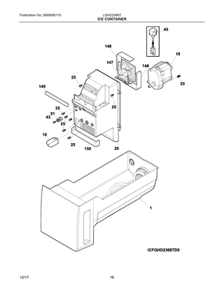 Ice Container Diagram and Parts List for LGHD2369TD2  Frigidaire Refrigerator