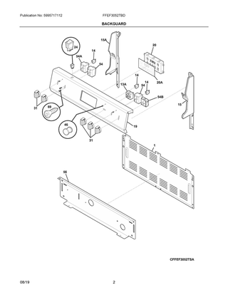 Backguard Diagram and Parts List for FFEF3052TBD  Frigidaire Range