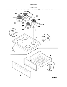 Top/drawer Diagram and Parts List for 7906409130E  Kenmore Range