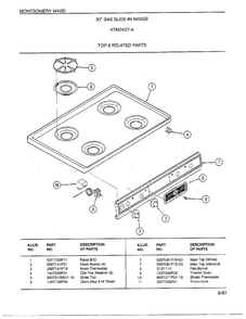 Top And Related Parts Diagram and Parts List for 2427A  Frigidaire Range