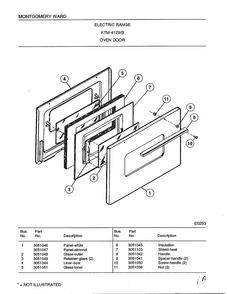 Electric Range/oven Door Diagram and Parts List for 4129B  Frigidaire Range