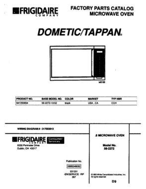 01 - Cover Diagram and Parts List for 56-2272-10 02 Frigidaire Microwave
