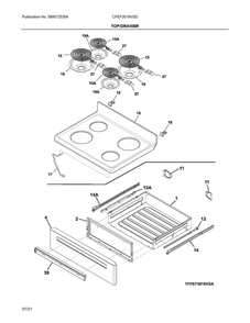 Top/Drawer Diagram and Parts List for CFEF3016VSD  Frigidaire Range