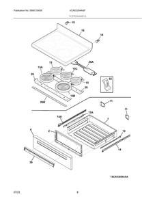 Top/Drawer Diagram and Parts List for VCRE3054ASF  Frigidaire Range