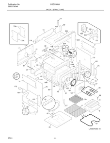 Body / Structure Diagram and Parts List for CGDS388AB4  Frigidaire Range