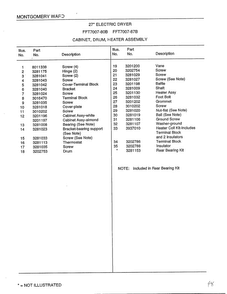 Cabinet, Drum, Heater Assembly Page 2 Diagram and Parts List for 7007B  Frigidaire Dryer