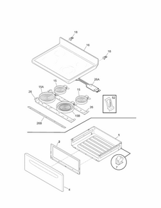 Top/drawer Diagram and Parts List for 79092204018  Kenmore Range