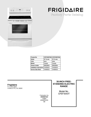 01 - COVER SHEET Diagram and Parts List for CFEF3053TBA  Frigidaire Range