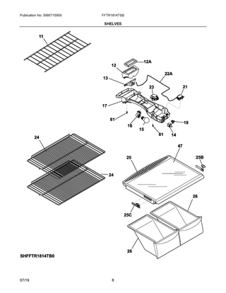 Shelves Diagram and Parts List for FFTR1814TSB  Frigidaire Refrigerator