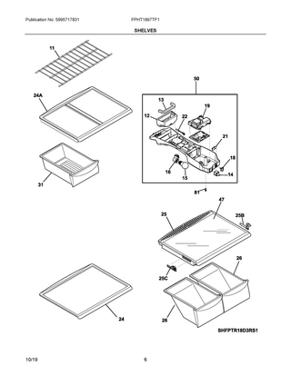 Shelves Diagram and Parts List for FPHT1897TF1  Frigidaire Cooktop