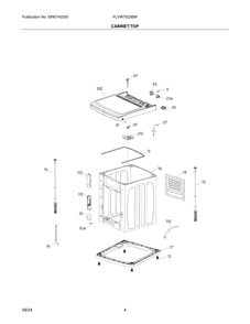 Cabinet/Top Diagram and Parts List for FLVW7523BW  Frigidaire Washer