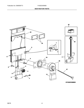 03 - BODY/MOTOR PARTS Diagram and Parts List for FH30DD50MSB  Frigidaire Range Hood