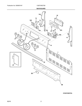 Backguard Diagram and Parts List for CGEF3062TDB  Frigidaire Range