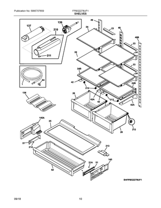 Shelves Diagram and Parts List for FPBG2278UF1  Frigidaire Refrigerator