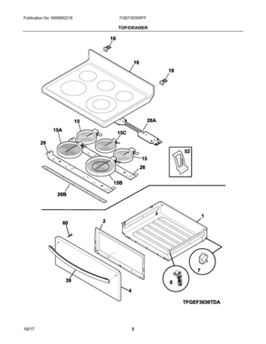 04 - TOP/DRAWER Diagram and Parts List for FGEF3035RFF  Frigidaire Range
