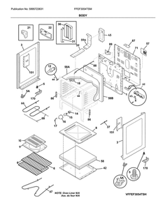 Body Diagram and Parts List for FFEF3054TSM  Frigidaire Range