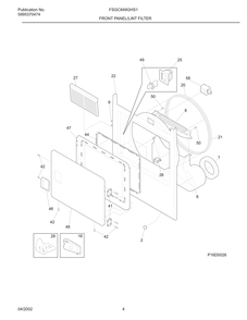 Front Panel/Lint Filter Diagram and Parts List for FSGC849GHS1  Frigidaire Dryer