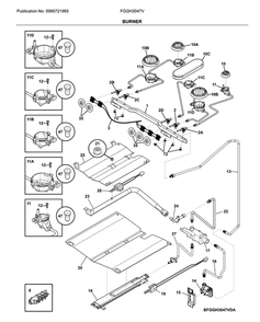 Burner Diagram and Parts List for FGGH3047VDB  Frigidaire Range
