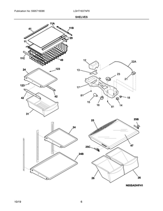 Shelves Diagram and Parts List for LGHT1837NF6  Frigidaire Refrigerator