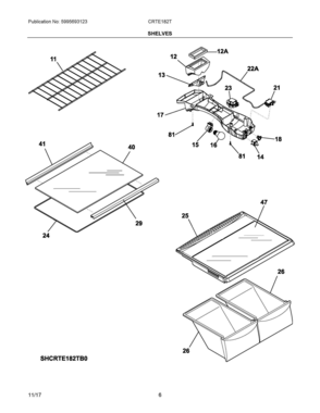 04 - SHELVES Diagram and Parts List for CRTE182TS0  Frigidaire Refrigerator