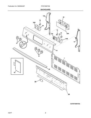 Backguard Diagram and Parts List for FFEF3056TSE  Frigidaire Range