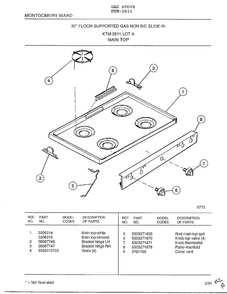 Main Top Diagram and Parts List for 2811  Frigidaire Range