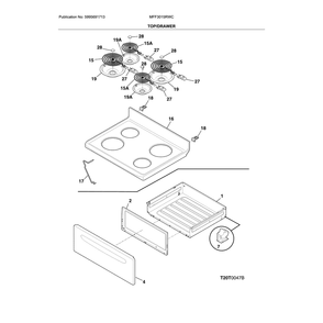 Top/Drawer Diagram and Parts List for MFF3015RWC  Frigidaire Range