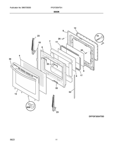 Door Diagram and Parts List for FFGF3054TSH  Electrolux Range