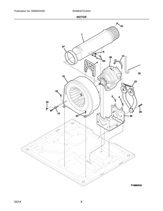 Motor Diagram and Parts List for EWMGD70JSS3  Frigidaire Dryer