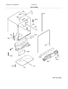 Tub & Frame Diagram and Parts List for FGID2474QF7B  Frigidaire Dishwasher
