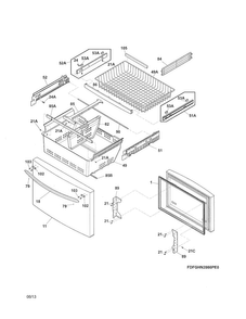 Freezer Drawer, Baskets Diagram and Parts List for FGHB2866PF1  Frigidaire Refrigerator
