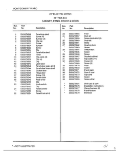 Cabinet, Panel Front And Door Page 2 Diagram and Parts List for 7505-87A  Frigidaire Dryer