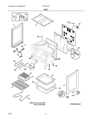 Body Diagram and Parts List for FFEF3012TWB  Frigidaire Range