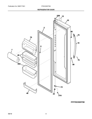 Refrigerator Door Diagram and Parts List for FFSC2323TS9  Frigidaire Refrigerator