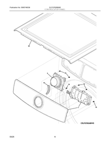 Controls/Top Panel Diagram and Parts List for ELFG7626BW0  Frigidaire Dryer